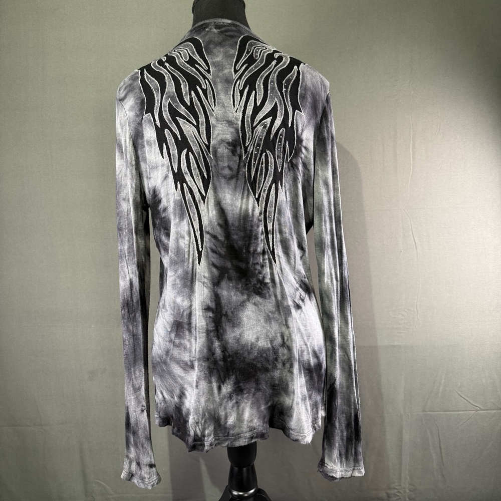 Ariat Top Women L Embroidered Wing Back Western Rodeo Y2K Black Grey Tie Dye